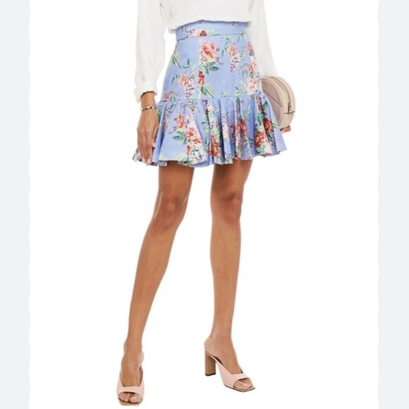 Zimmermann Blue Bellitude Flip Linen Floral Fluted Spring Peplum Mini Skirt - Picture 3 of 16